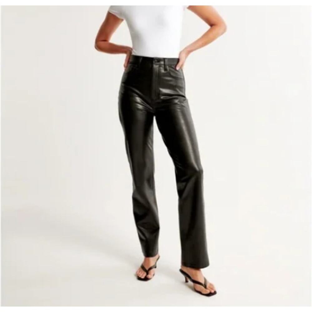 Abercrombie & Fitch Black 90s Straight Ultra High-Rise Faux Leather Pants 27 / 4